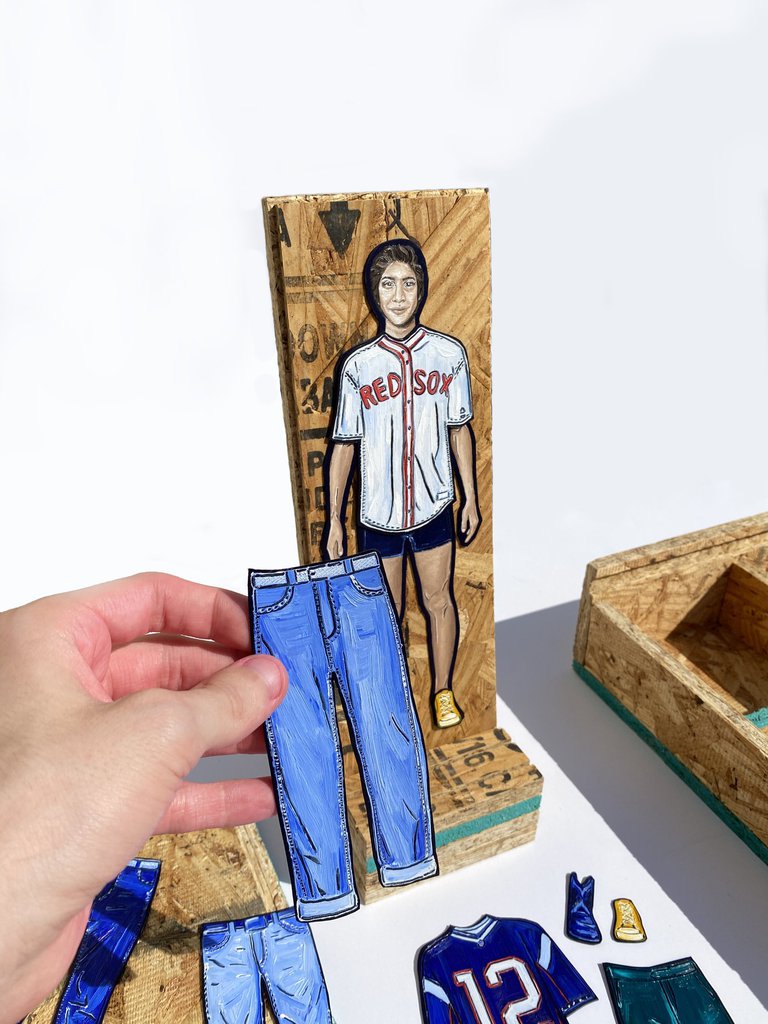 Painted paper cut out male doll with transferable