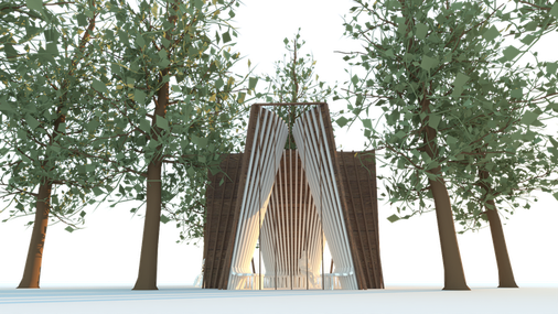 Digital Rendering of tree-inspired pavilion
