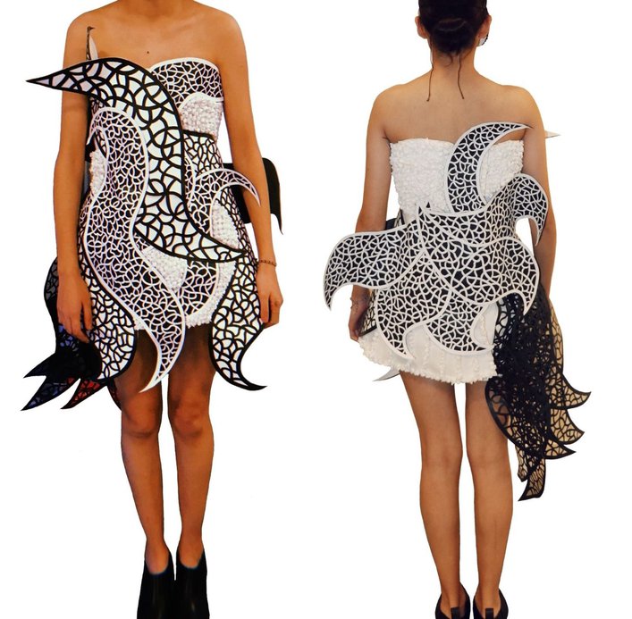 Dress made of cut paper and duct tape. Flowing sha