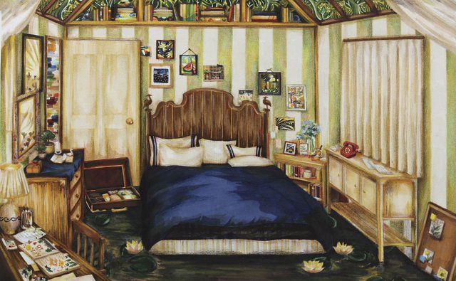 Interior Drawing of bedroom filled with furniture