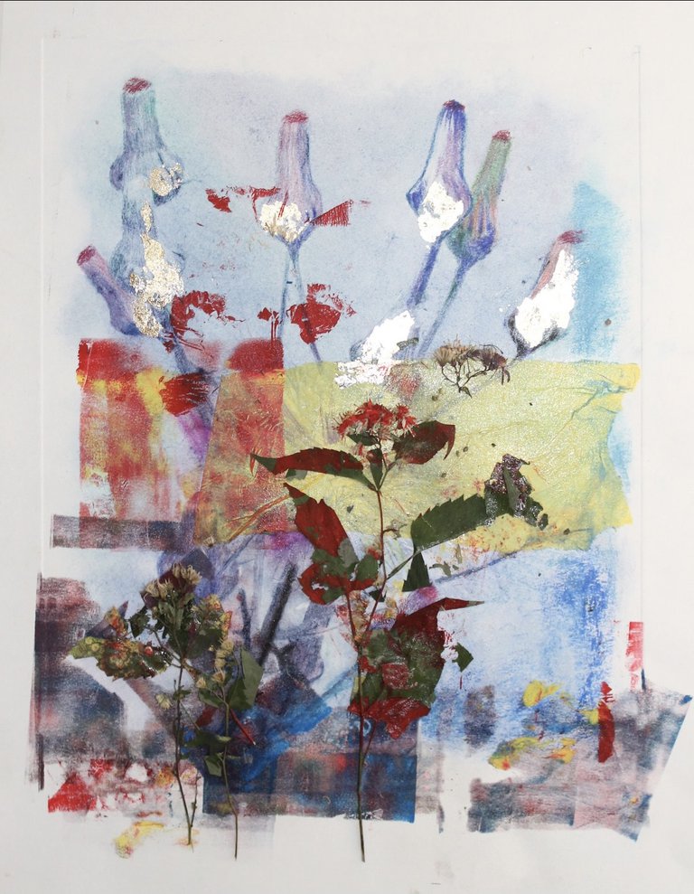 Mixed media, Chine Colle, dried plant material