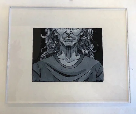 Monochrome woman painted on plexiglass 
