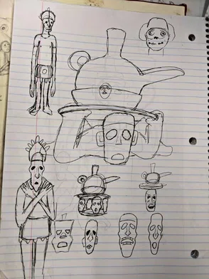 pen sketches on notebook paper of sculpture design